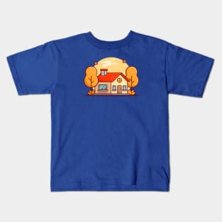 Autumn House with Trees Cartoon Vector Icon Illustration Kids T-Shirt